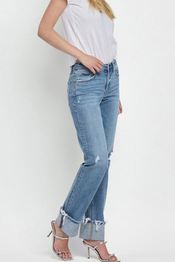 Lovervet Mid Rise Cuffed Straight Distressed Jeans