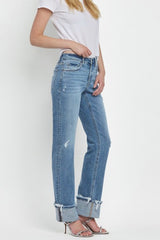 Lovervet Mid Rise Cuffed Straight Distressed Jeans