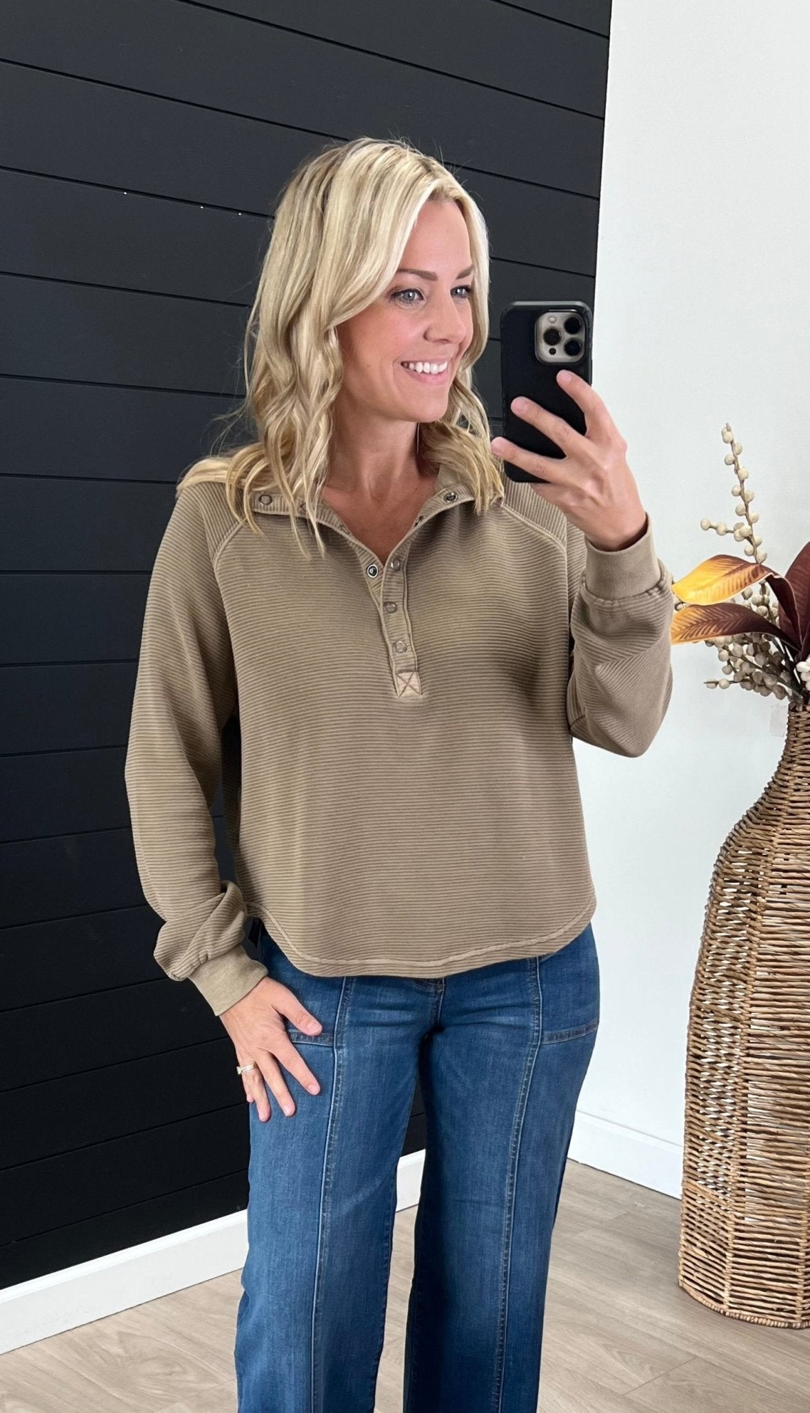 Washed Ribbed Snap Button Top - 2 Colors! - The Nines