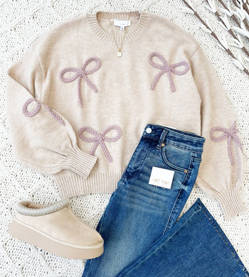 Mauve Stitched Bow Sweater