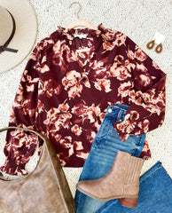 Burgundy Floral Blouse - FINAL SALE