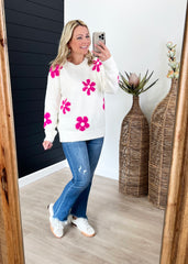 Ivory & Fuchsia Floral Sweater