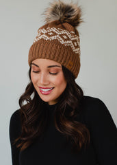 Camel Printed Pom Hat