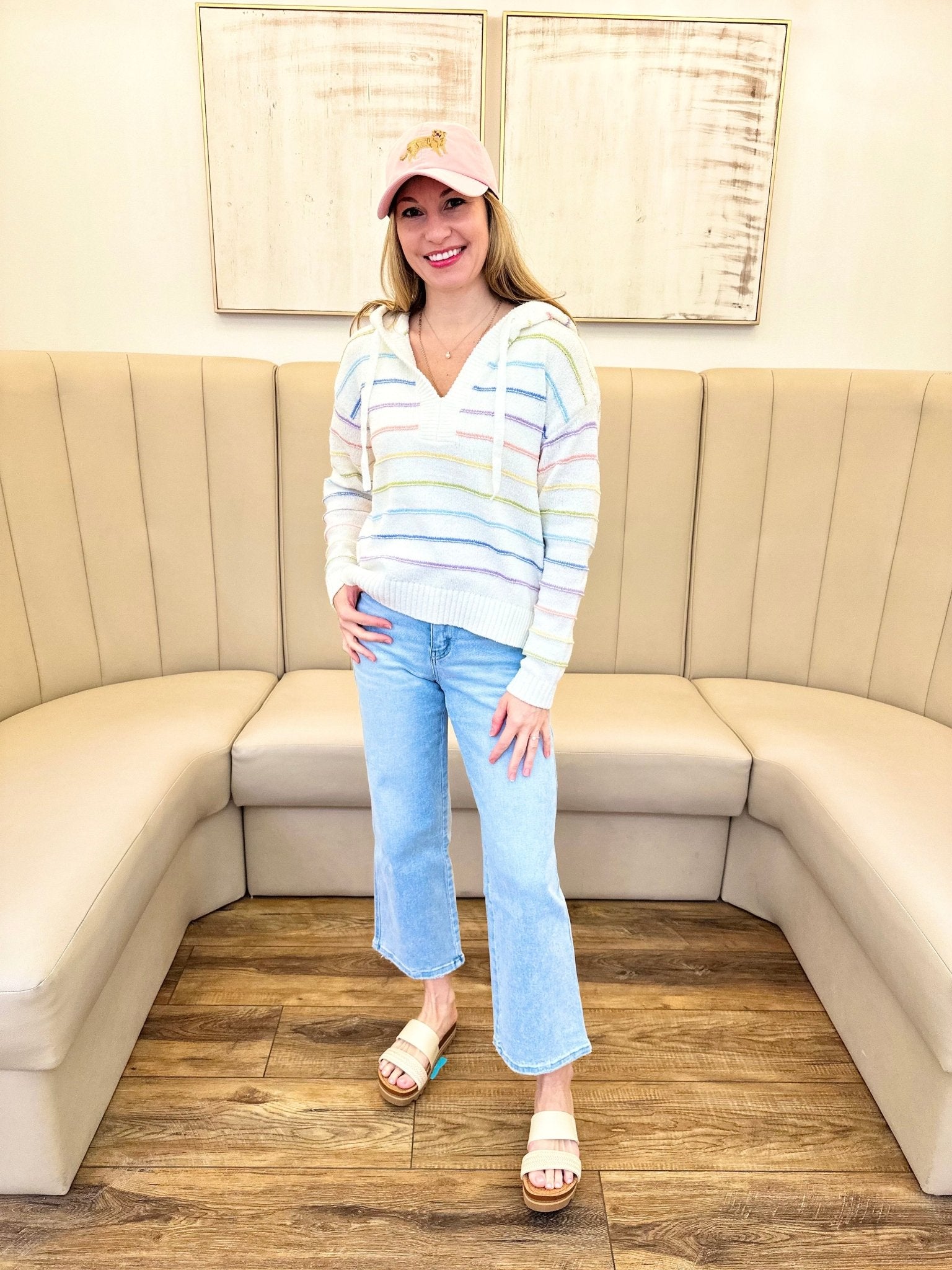 White Multicolor Striped Hoodie - The Nines