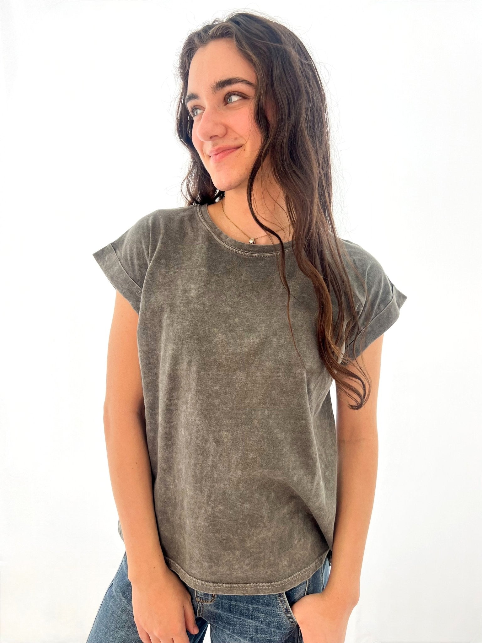 Halo Washed Cuffed Short Sleeve Tee - 3 Colors! - The Nines