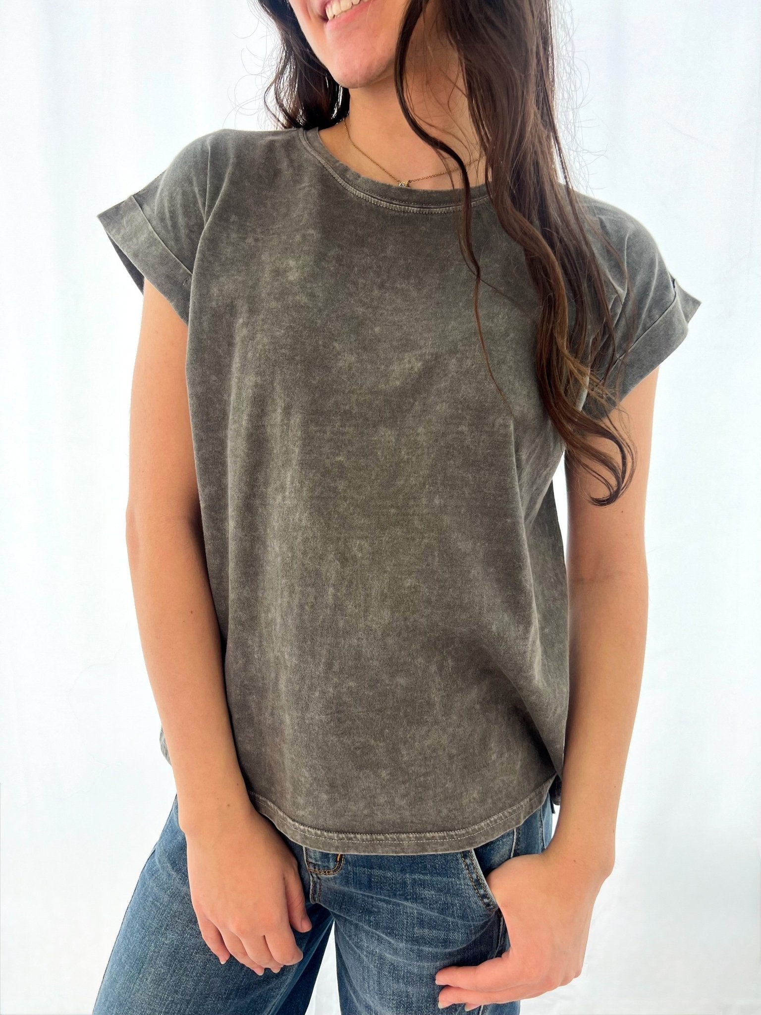 Halo Washed Cuffed Short Sleeve Tee - 3 Colors! - The Nines