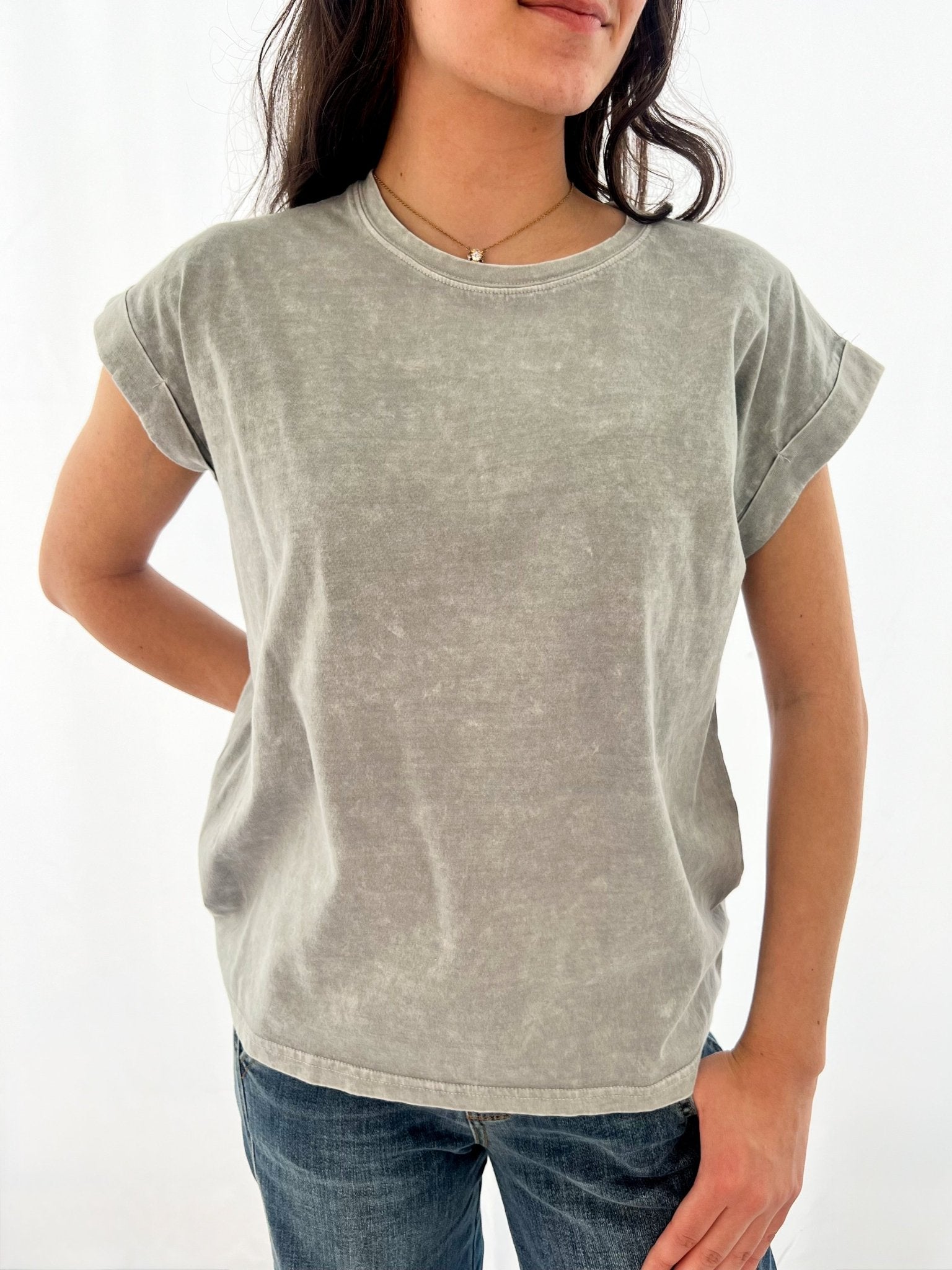 Halo Washed Cuffed Short Sleeve Tee - 3 Colors! - The Nines