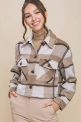 Mocha Plaid Cropped Shacket - FINAL SALE