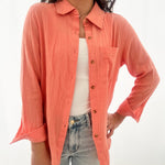 Coral Gauze Button Up Top - The Nines