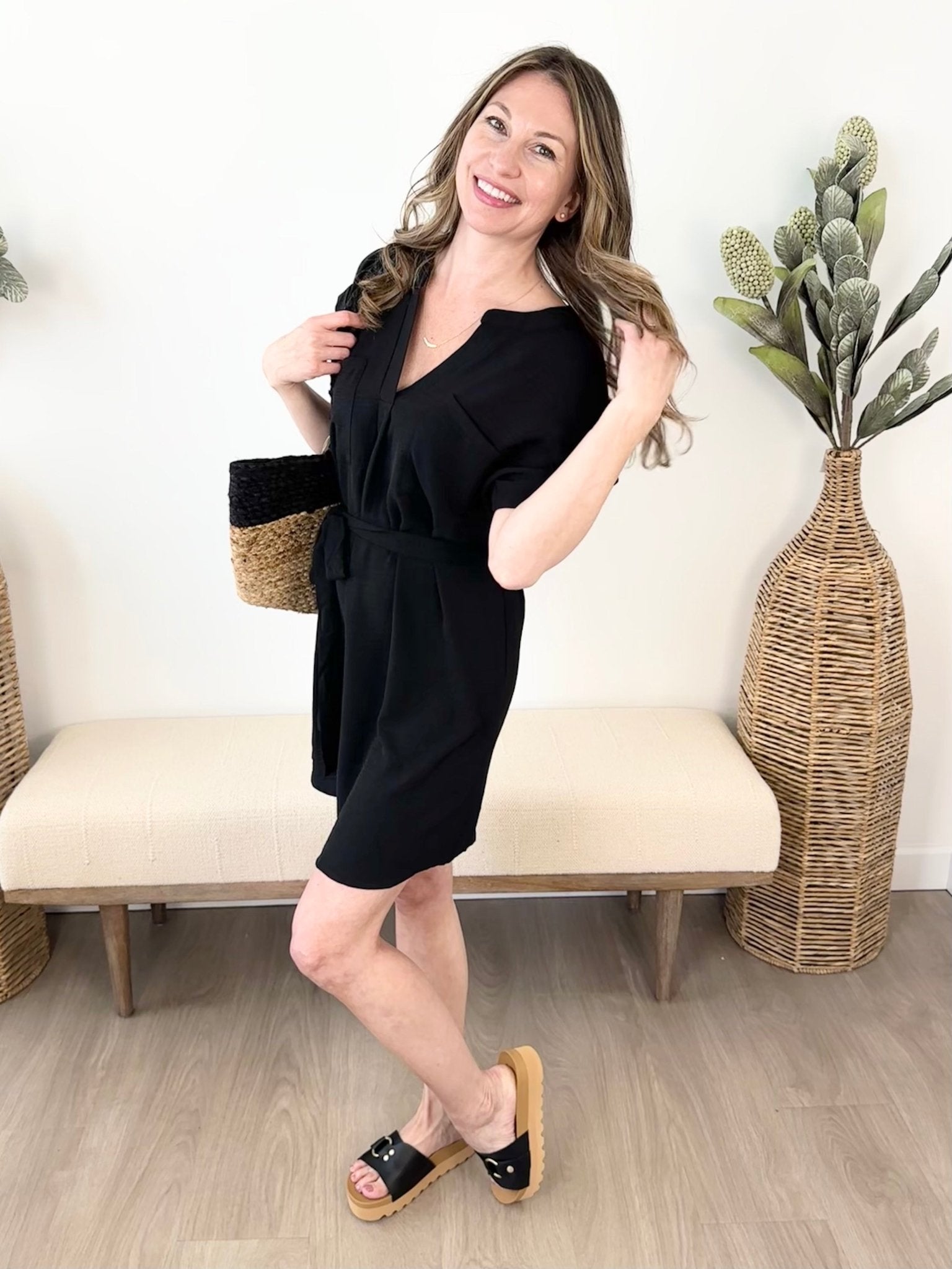 Tie Waist Button Back Dress - The Nines