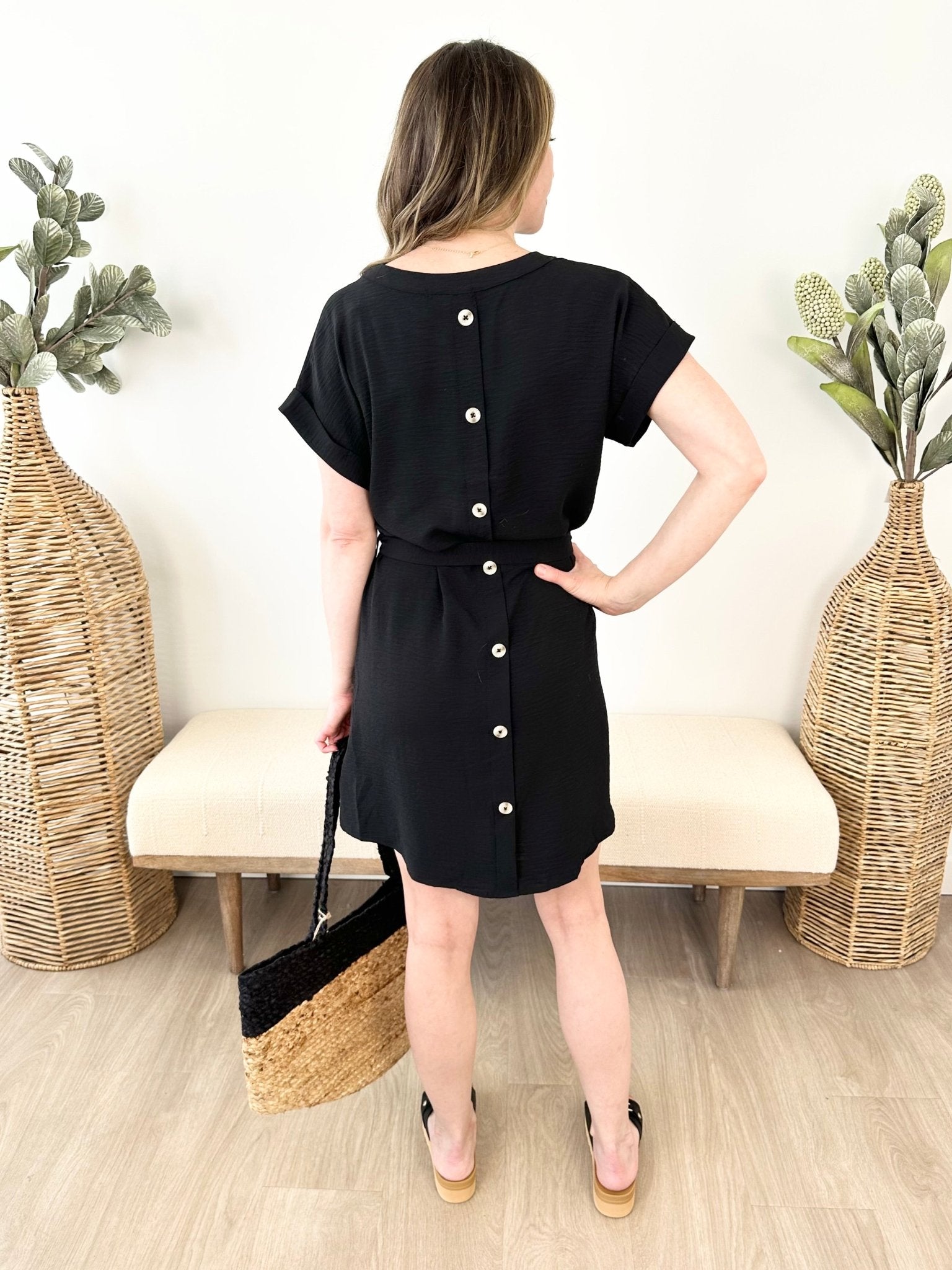 Tie Waist Button Back Dress - The Nines