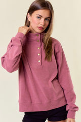 Marsala Brushed Mock Pullover