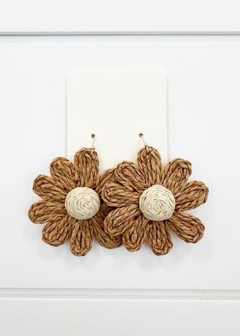 Mocha Raffia Flower Earrings – The Nines