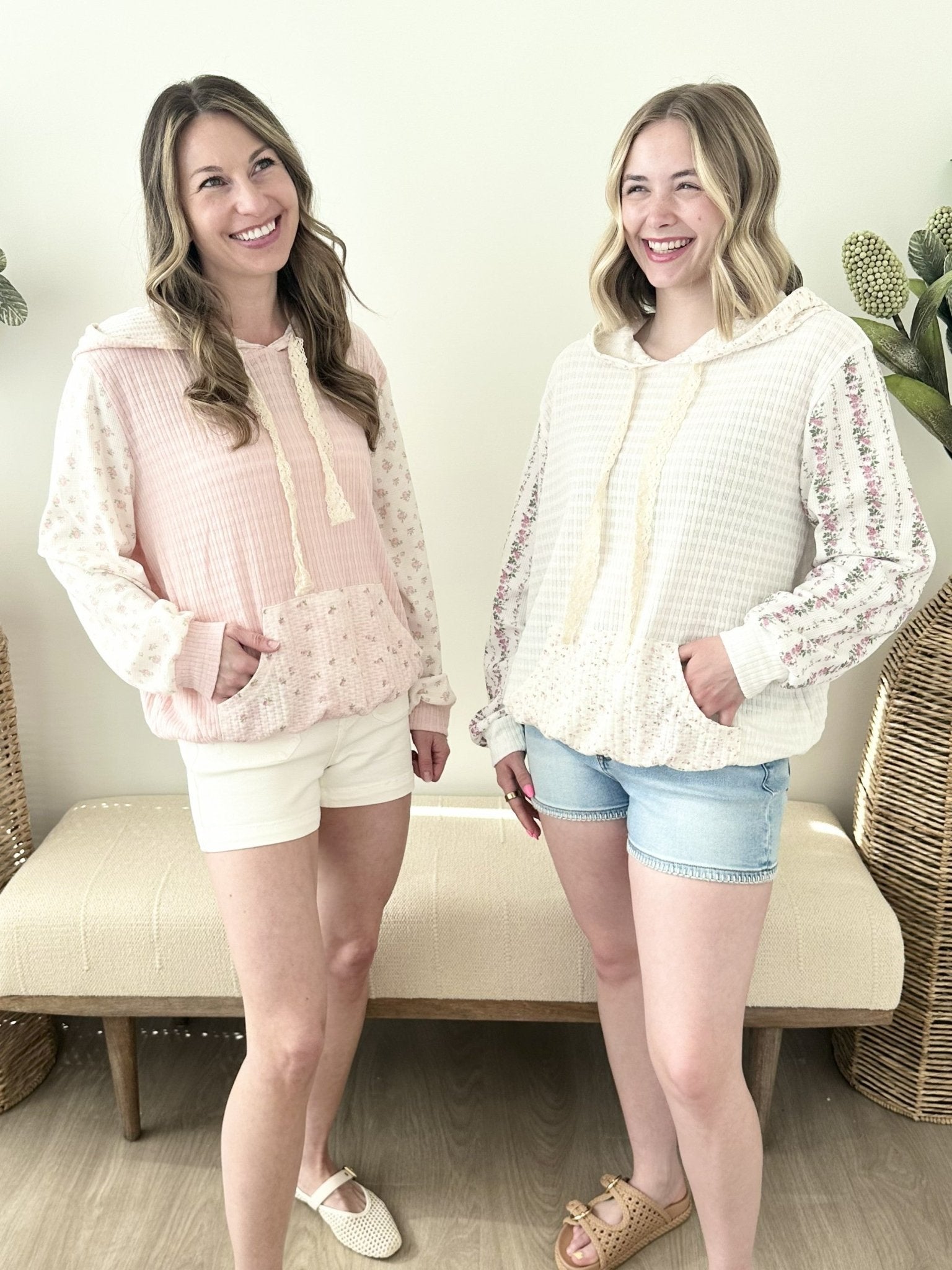 Floral Mixed Media Lightweight Hoodie - The Nines