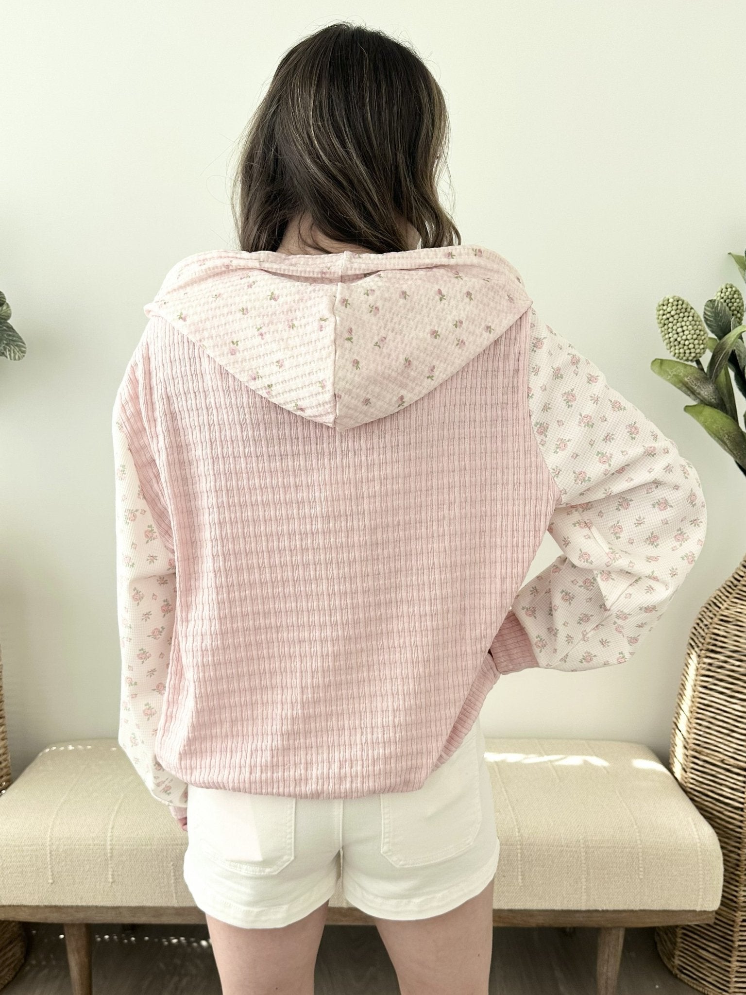 Floral Mixed Media Lightweight Hoodie - The Nines