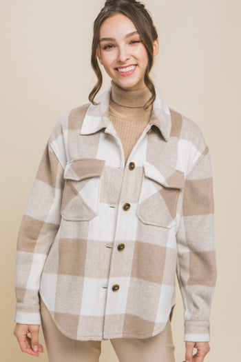 Taupe Keep Shining Gray Plaid Shacket