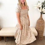 Floral Smocked Puff Sleeve Midi Dress - The Nines