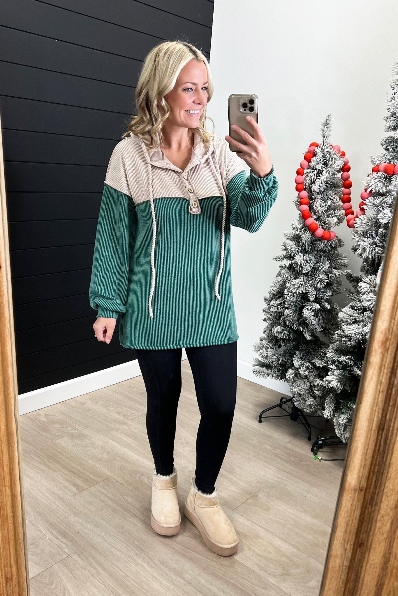 Hunter Green Ribbed Hoodie - The Nines