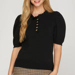 Short Sleeve Ruffled Neck Sweater Top - 3 Colors! - The Nines