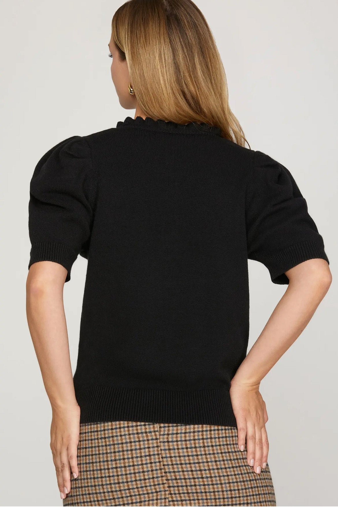 Short Sleeve Ruffled Neck Sweater Top - 3 Colors! - The Nines