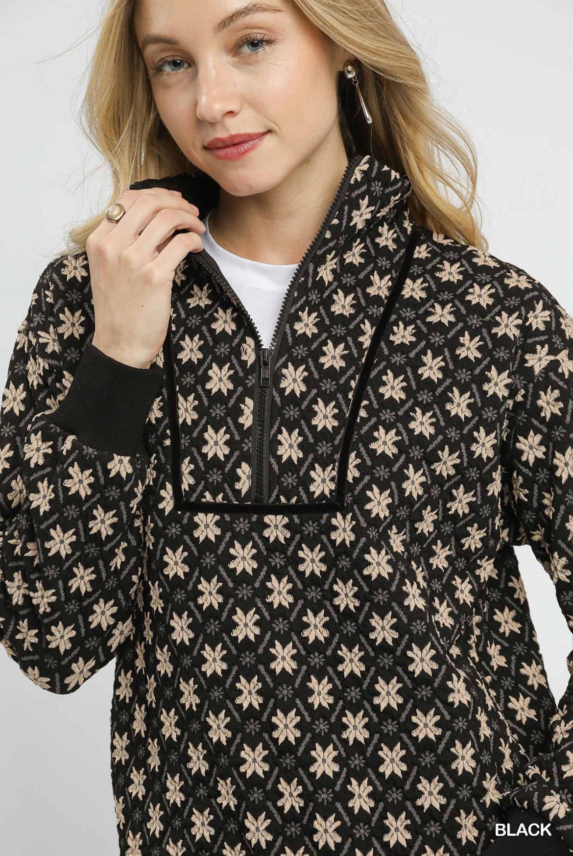 Black Textured Knit Quarter Zip - The Nines
