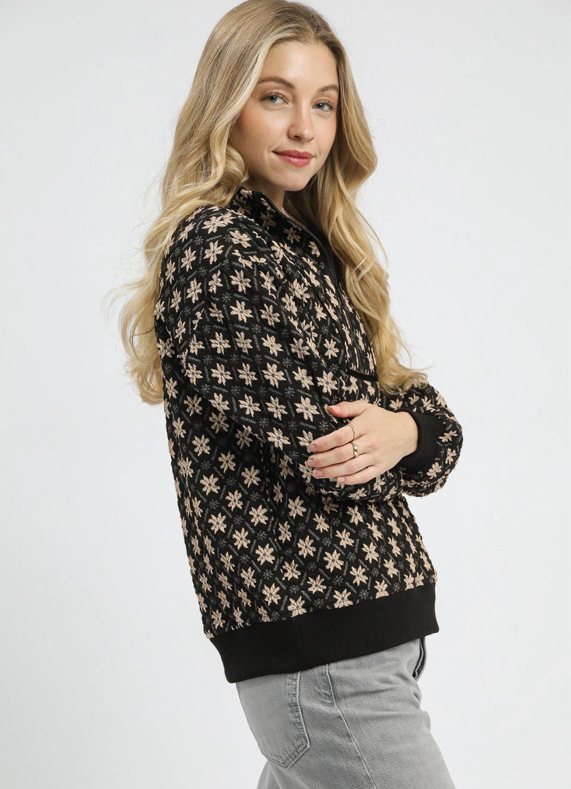 Black Textured Knit Quarter Zip - The Nines