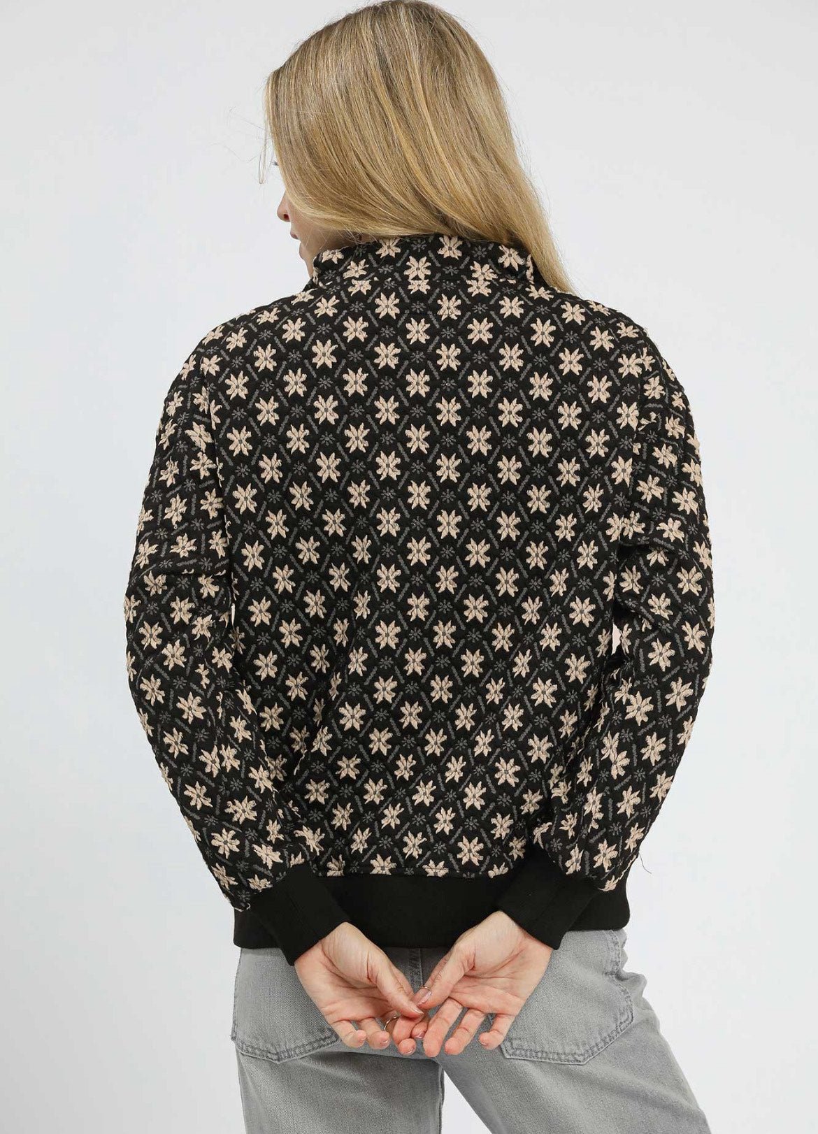 Black Textured Knit Quarter Zip - The Nines