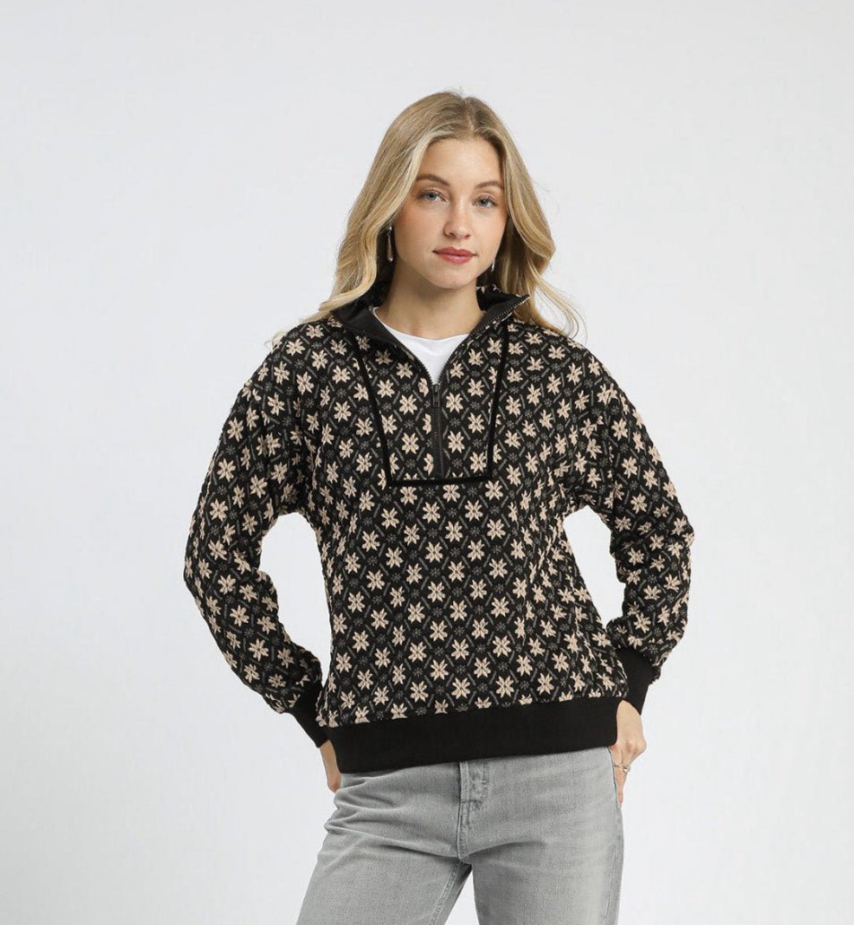 Black Textured Knit Quarter Zip - The Nines