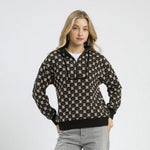 Black Textured Knit Quarter Zip - The Nines