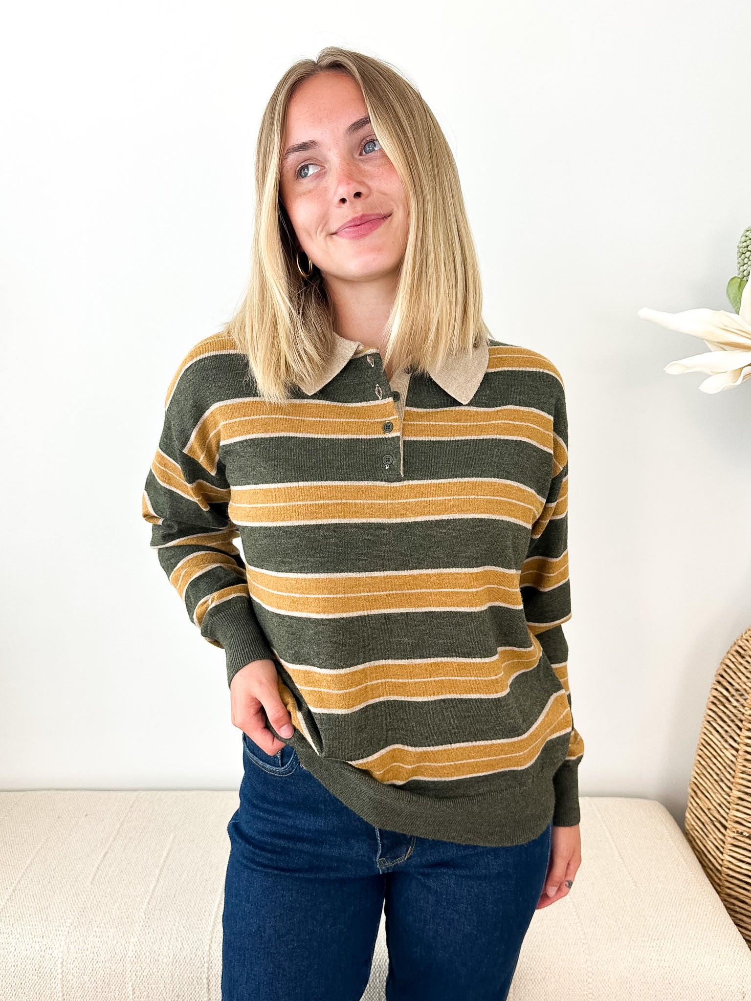 Striped Henley Sweater - The Nines