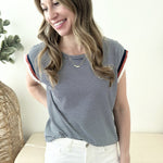 Knit Pinstripe Ruffle Hem Top - The Nines