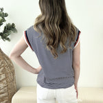 Knit Pinstripe Ruffle Hem Top - The Nines