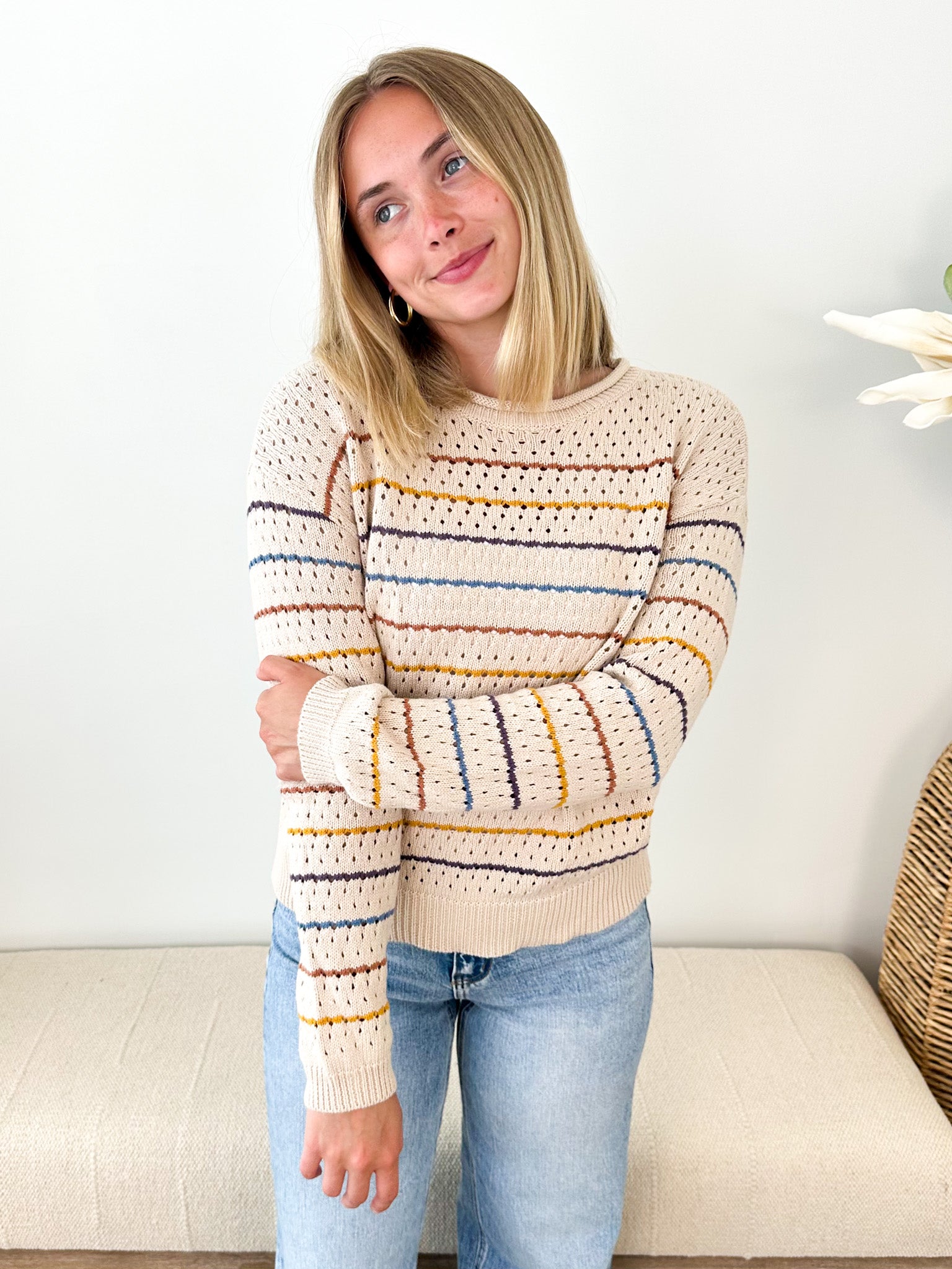 Multicolored Striped Crochet Sweater