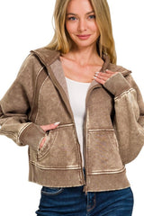 Mocha Mineral Wash Fleece Zip Up