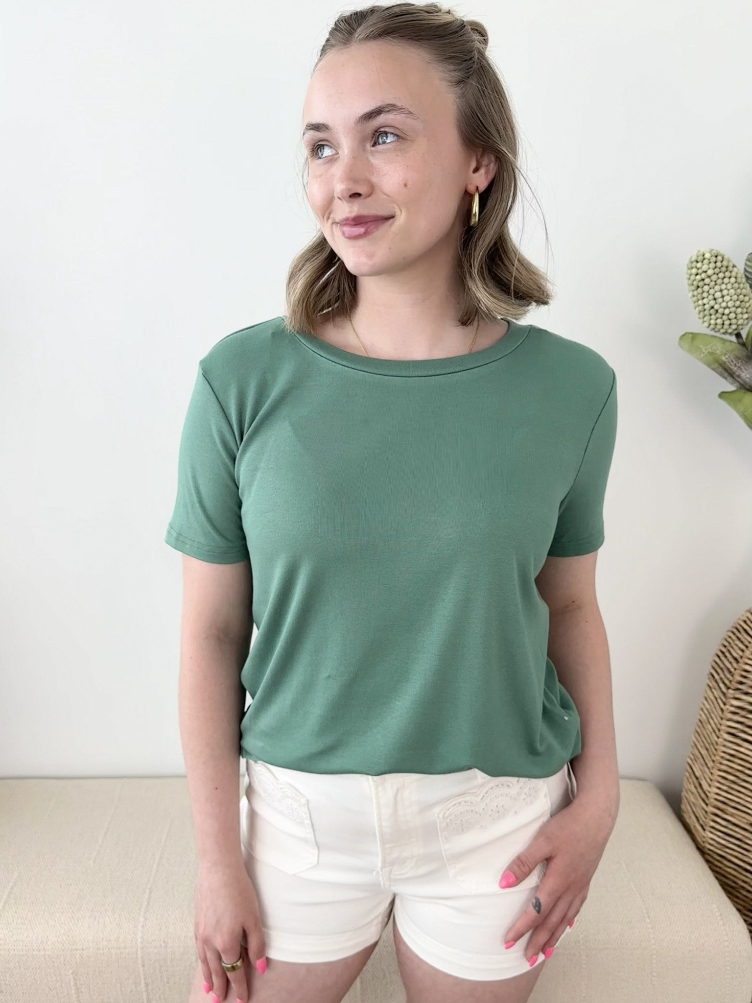 Basic Solid Short Sleeve Jersey Top - The Nines