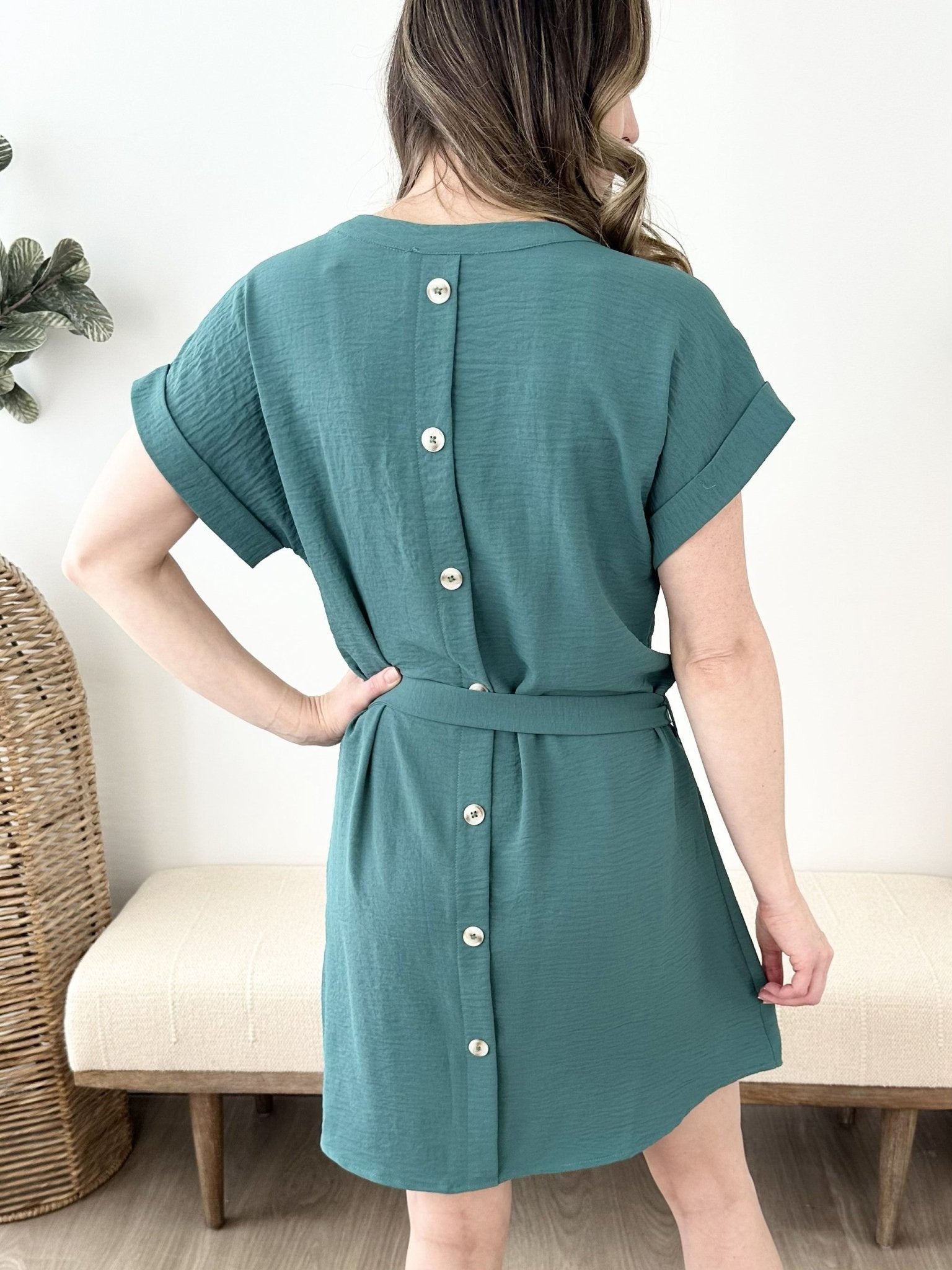 Taylor Tie Waist Dress Dark Sage - The Nines