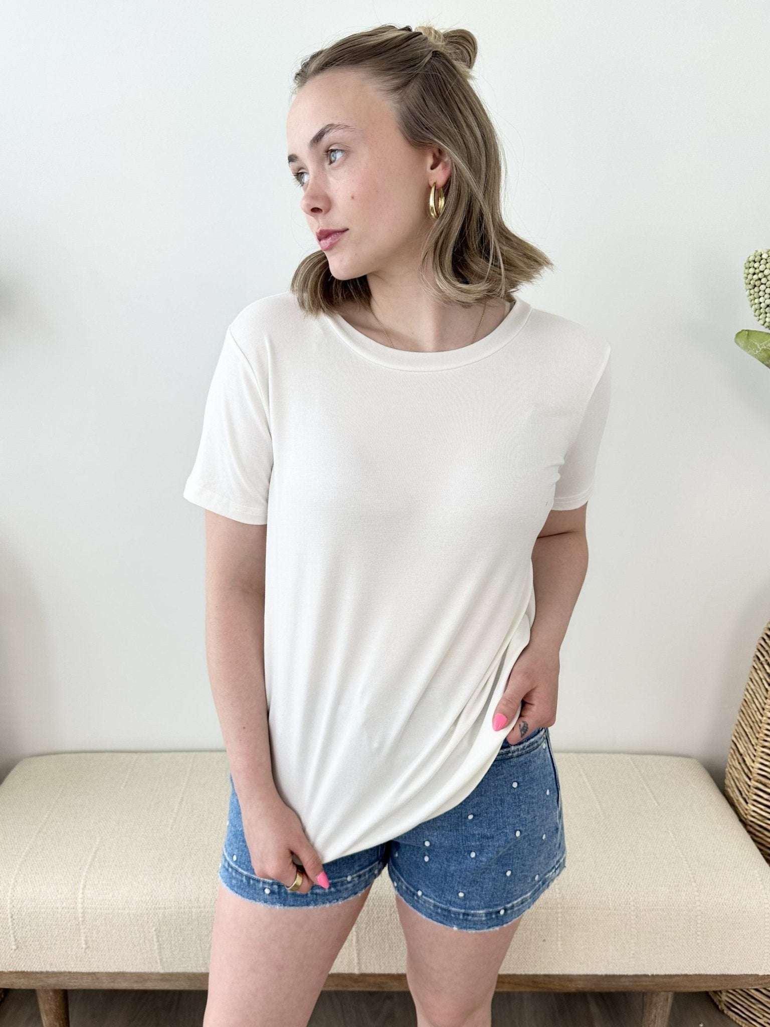 Basic Solid Short Sleeve Jersey Top - The Nines