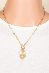 Heart Cross & Pearl Charm Necklace