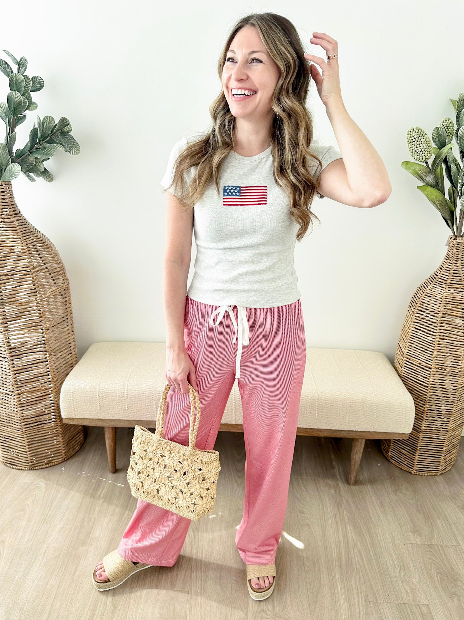 Red & White Striped Wide Leg Pant - The Nines