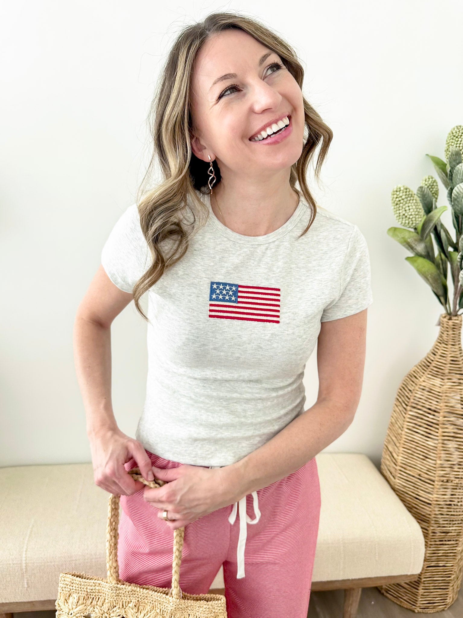 Cropped Embroidered Flag Tee - The Nines