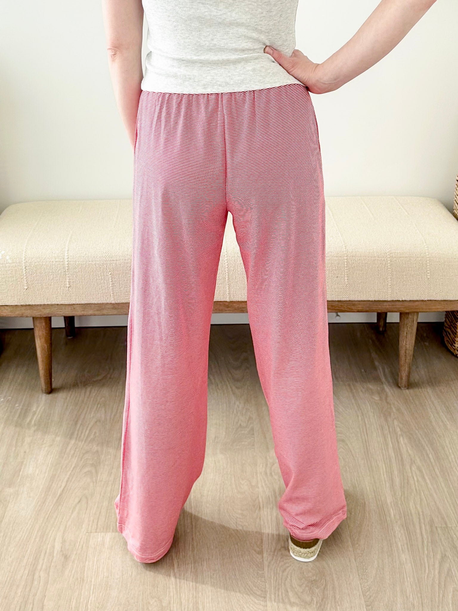 Red & White Striped Wide Leg Pant - The Nines