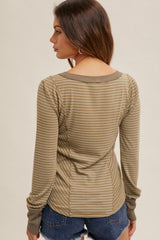 Striped Cuff Detail Long Sleeve Tops - 2 Colors!