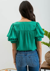 Kelly Green Layered Puff Sleeve Top
