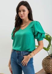 Kelly Green Layered Puff Sleeve Top