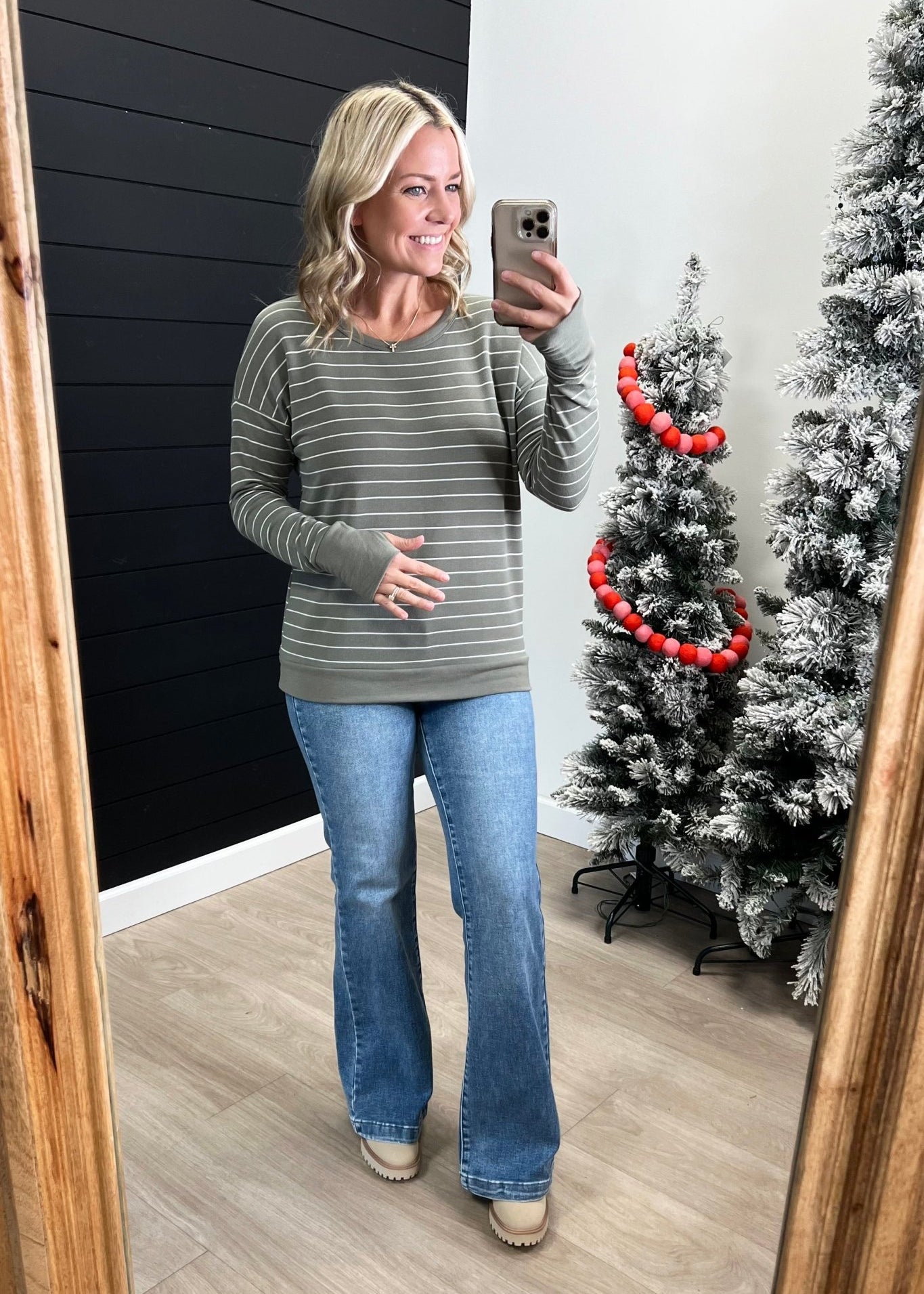 Olive Striped Thumbhole Top - The Nines
