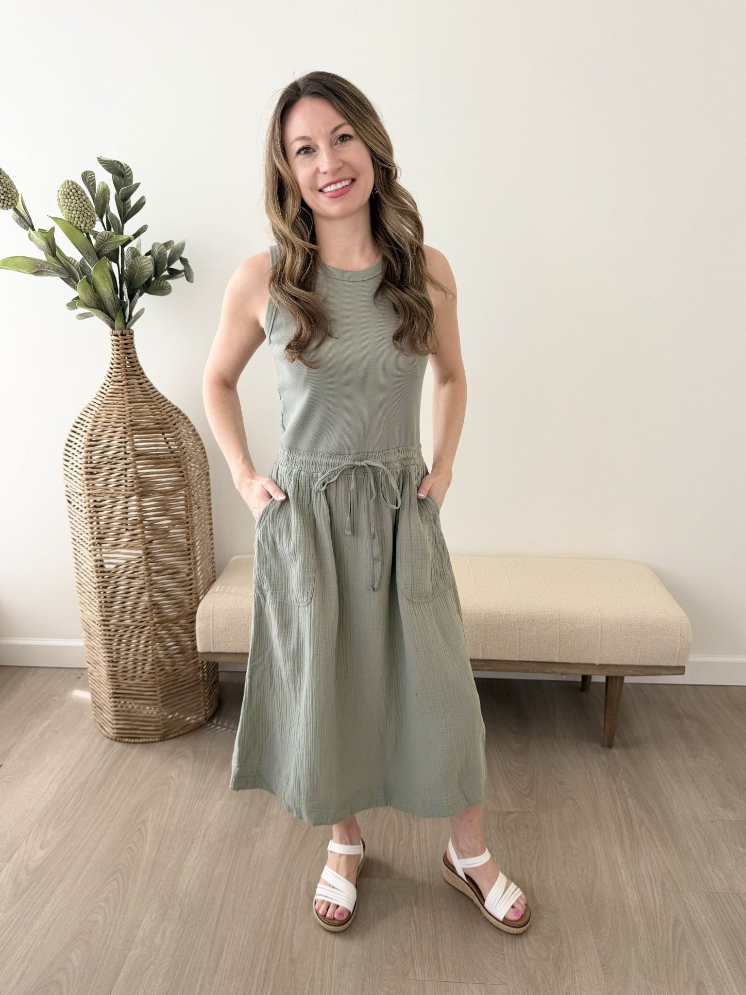Ribbed Tank Dress with Pockets - The Nines