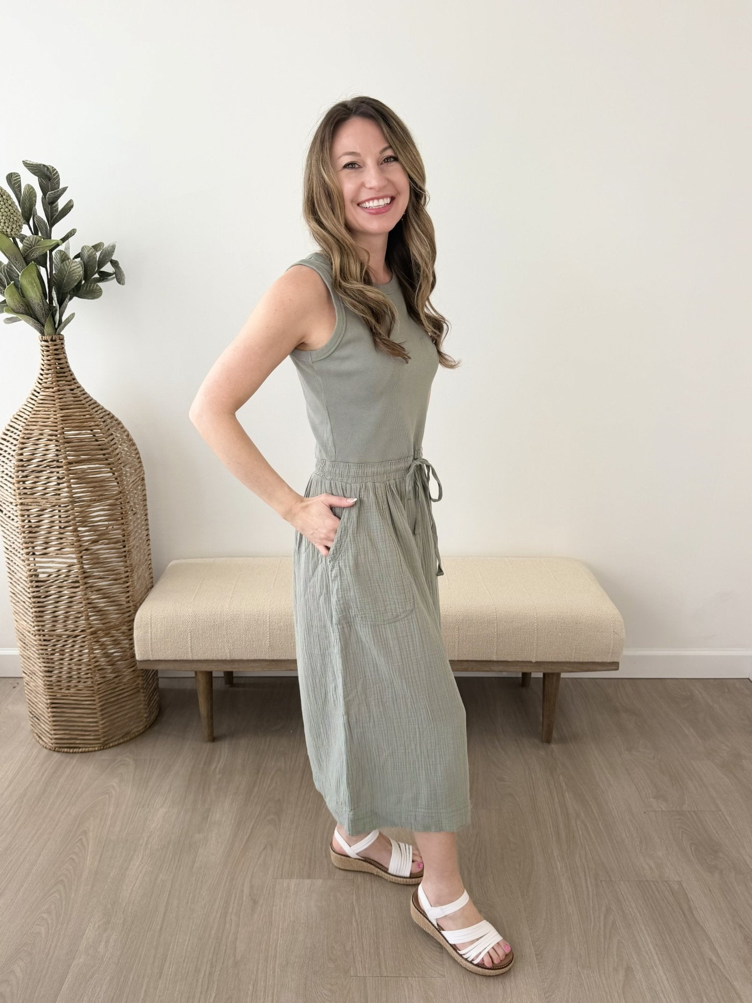 Ribbed Tank Dress with Pockets - The Nines