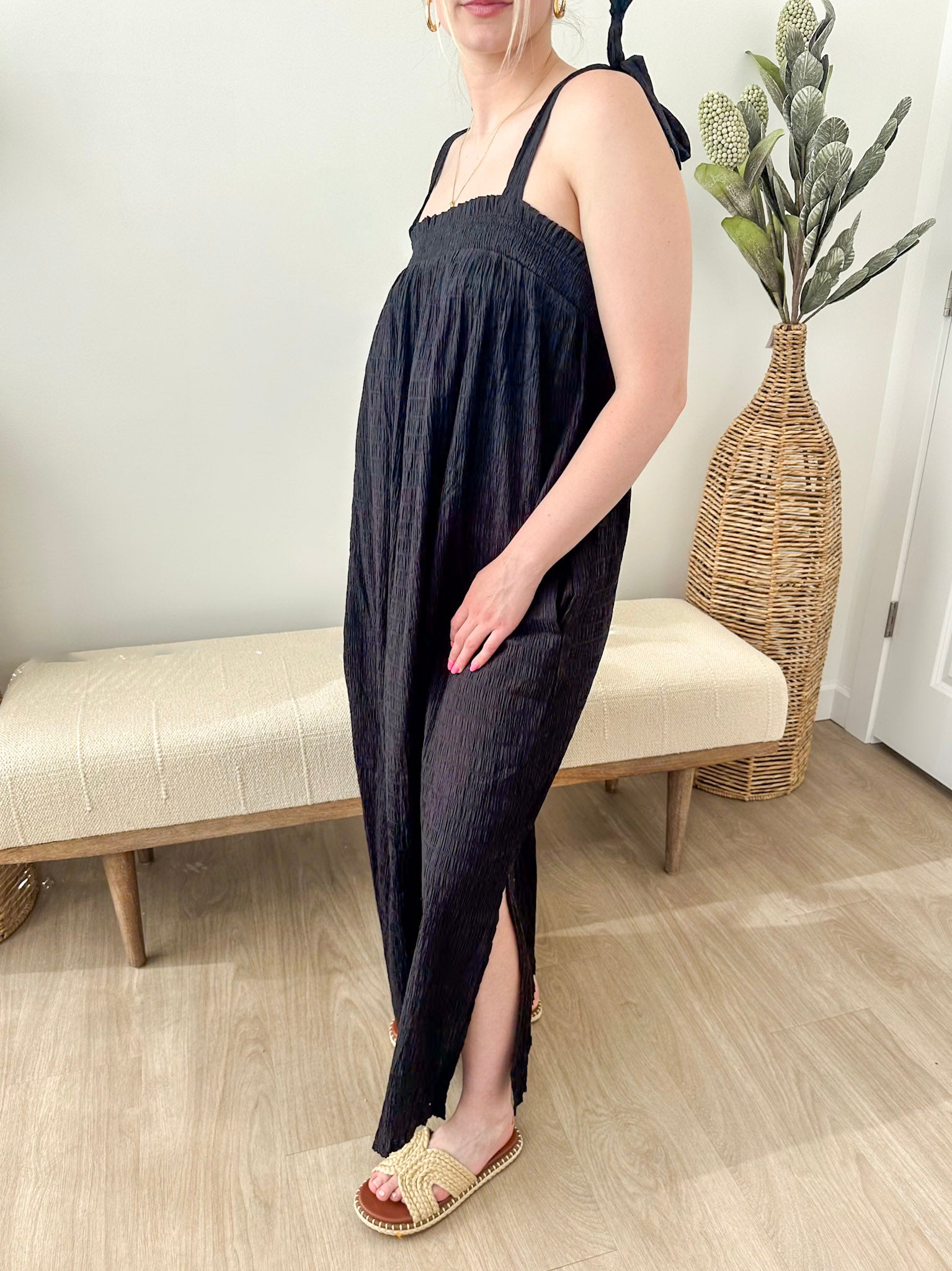 Crinkle Tie Strap Midi Dress - The Nines