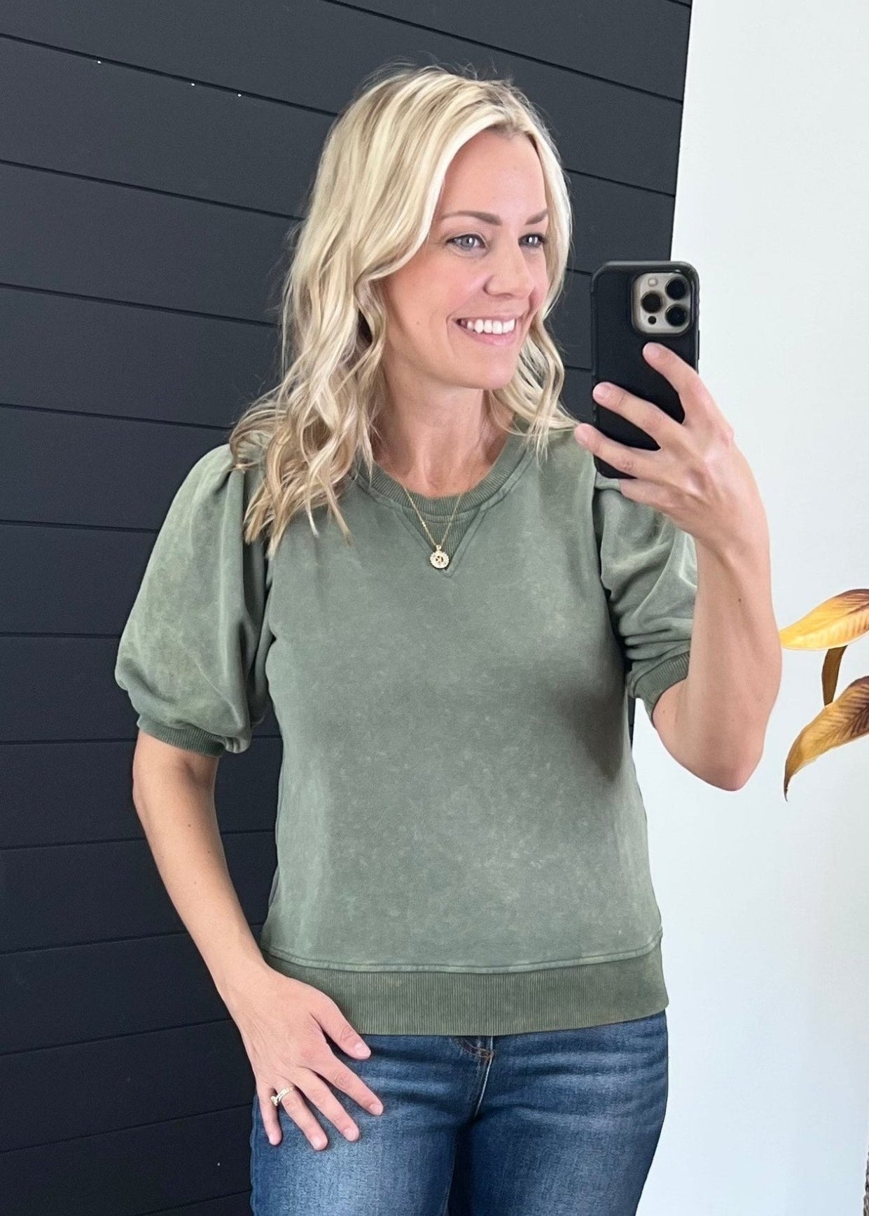 Pleated Sleeve Washed Cotton Sweatshirt Top - FINAL SALE! - The Nines