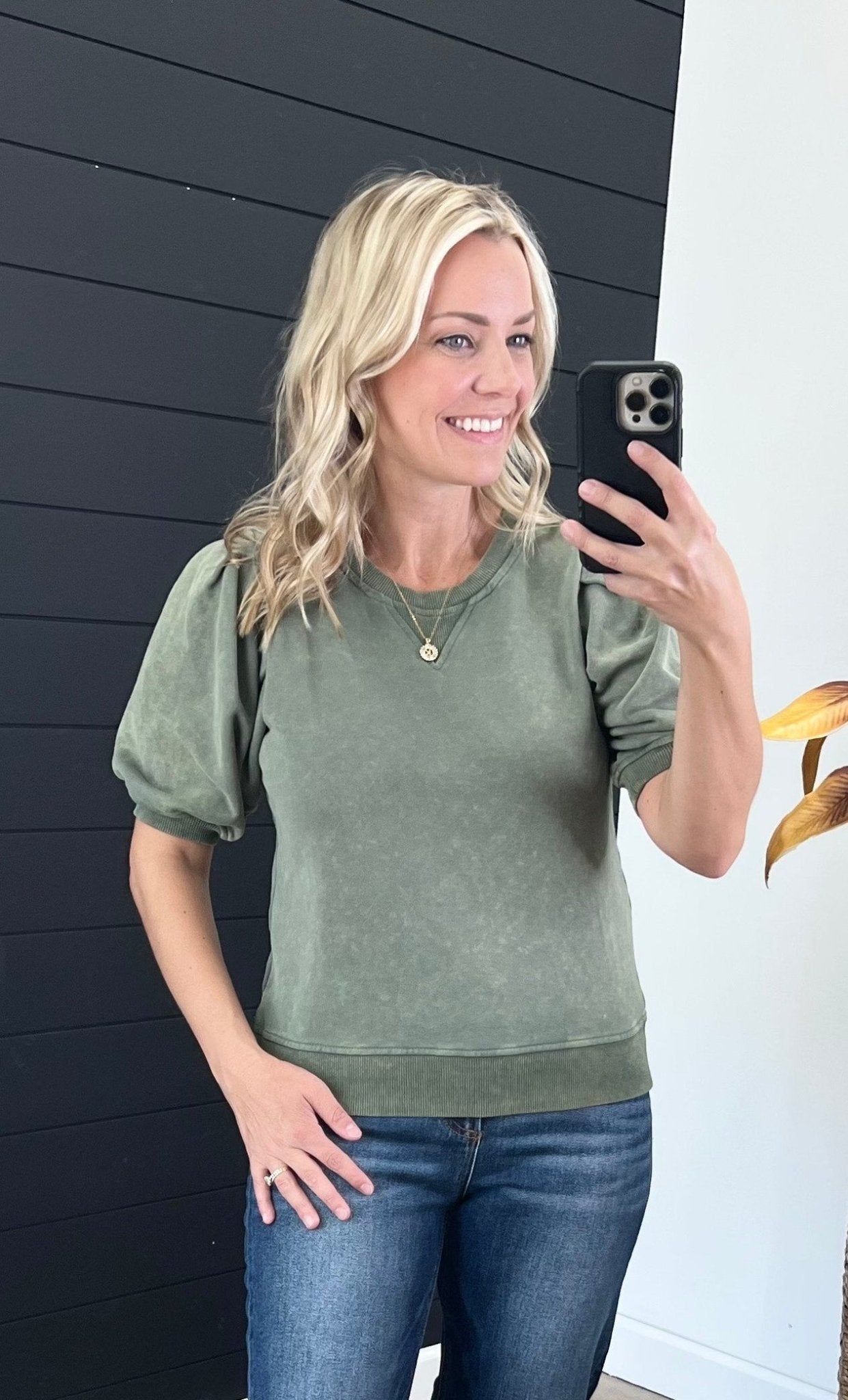 Pleated Sleeve Washed Cotton Sweatshirt Top - FINAL SALE! - The Nines
